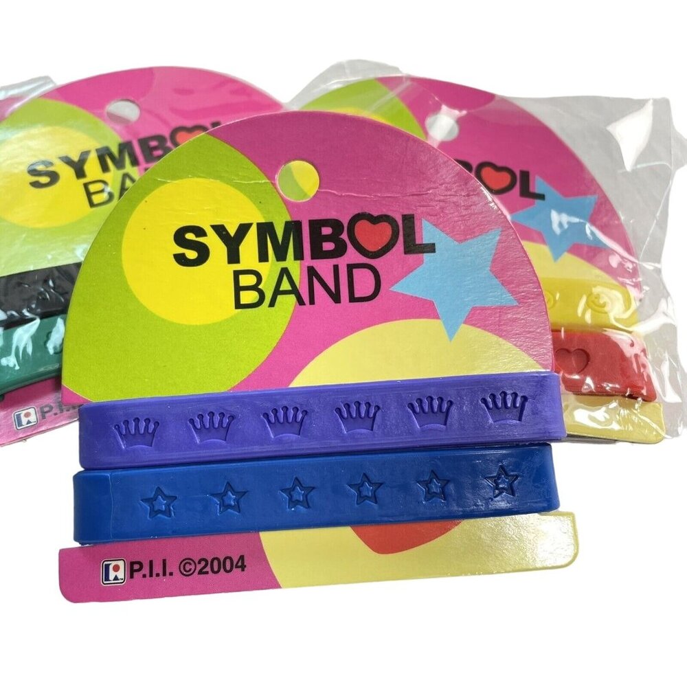 Lot 2 Silicone Wristband Bracelets FUN Symbols Purple and Red u